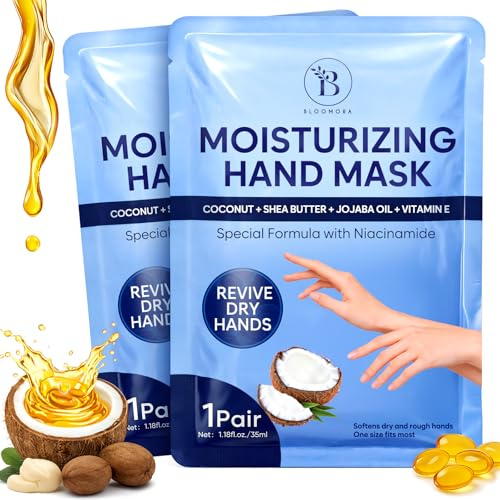 Fuktgivande handmask för torr hud, fuktgivande handhandskar med kokosnötolja och sheasmör, jojobaolja och vitamin E, fuktgivande behandling lämplig för kvinnor och män(2 par)