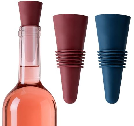 Silicone Wine Bottle Stoppers 2 Pack, Reusable Sealers with Grip Top for Home Bar, Champagne and Beverage Bottles, Soft Flexible Plugs for Freshness and Leak Reduction