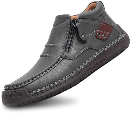 Zapatos Casuales Sin Cordones para Hombre Parte Superior De Cuero Cómodos Zapatos para Caminar para Uso Diario con Diseño De Cremallera Lateral Jeans Y Pantalones Casuales