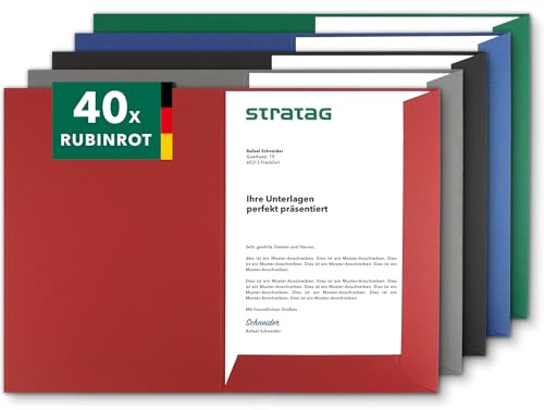 Präsentationsmappe A4 Rubinrot (40 Stück) - sehr stabiler 350 g/m² Naturkarton - Dokumentenmappe A4 direkt vom Hersteller STRATAG - Urkundenmappe für Angebote, Exposés, Projekte & Geschäftsberichte