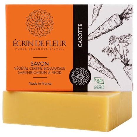 Écrin de Fleur – Jabón de Zanahoria para Piel Sensible, Certificado COSMOS Organic y Nature et Progrès, Artesanal en Frío, Fabricado en Francia, 90g