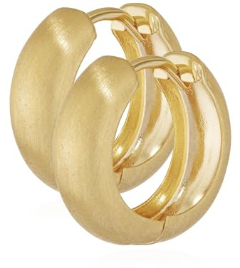 NKlaus Klappcreolen Gold 333 Echtgold rund für Damen, 12,2 mm, 2 Stück | Teilmattierte Ohrringe, 3,2 mm breit und 1,6 mm stark; Paargewicht ca. 1 g