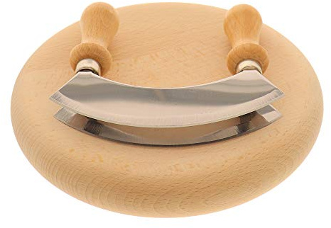 HOFMEISTER® Wiegemesser mit Kräuterbrett - Hochwertiges Küchenwerkzeug für Präzises Schneiden von Kräutern, Doppelte Edelstahlklinge, Ergonomischer Griff, Rundes Schneidebrett aus Buchenholz