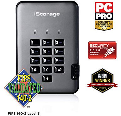 iStorage diskAshur PRO2 HDD 500 GB Secure Hard Drive FIPS Level 3 certified Password Protected Dust/Water Resistant. IS-DAP2-256-500-C-X