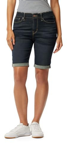 Levi Strauss Signature Gold Women's Mid-Rise Bermuda Shorts Stretch Denim (Standard and Plus), Stormy Sky, 12