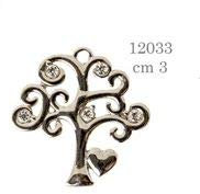 Formoso Bomboniera Ciondolo in Metallo Zama Argentata Albero della Vita Cuore e Diamantini 3 Cm conf 12 pz Art 12033