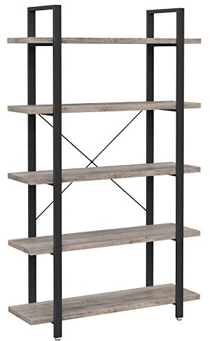 VASAGLE Bücherregal, Standregal mit 5 Ebenen, Regal, Wohnzimmerregal, einfacher Aufbau, für Wohnzimmer, Schlafzimmer, Büro, Industrie-Design, Greige-schwarz LLS055B02