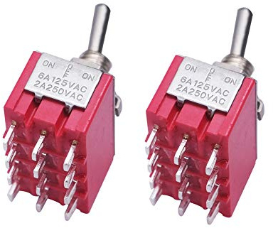mxuteuk 2 pezzi 12 Terminale 3 posizioni 4PDT Mini interruttore a levetta in miniatura Cruscotto auto ON/OFF/ON 5A 125V 2A 250V MTS-403