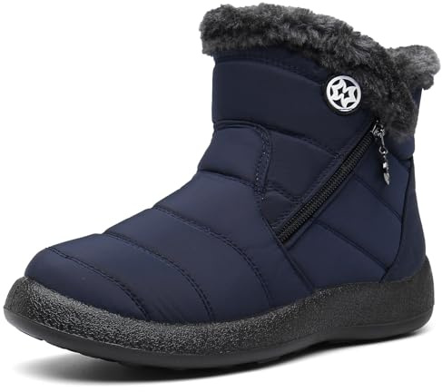Bottes de Neige Femme Bottines Imperméabl Chaussures Hiver Fourrées Chaude Boots Antidérapantes Bleu A 41EU