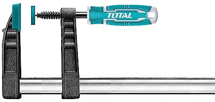 TOTAL - Sargento de Apriete | 800 x 120 mm | Fuerza Máxima de Apriete de 450 kg | Con Palanca de Liberación Automática | Para Trabajos de Carpintería | Para Sujetar Piezas | Plástico Negro
