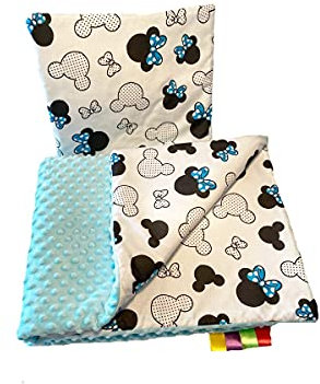 Welt der Träume Babydecke mit Kissen Kuscheldecke Baumwolldecke Kinderdecke Spieldecke Krabbeldecke mit super weichem Minky Baumwolle Decke 75 x 100cm Kissen 30 x 35cm (Miki/blau)
