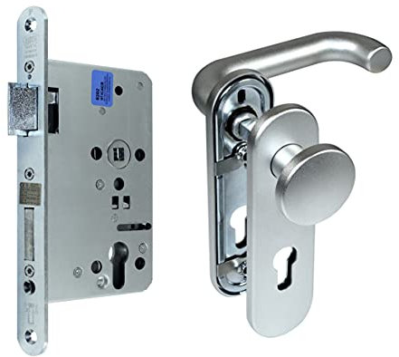 SN-TEC Paniktür Stahltür/FH Tür Set Aluminium Beschlag (einseitig Knauf) + FH Panikschloss Funktion E, DIN Links