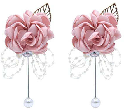 Snadulor 2 Pcs Boutonniere for Men Wedding,Bride,Bridesmaid,Groom and Best Man Boutonniere for Wedding,Formal Dinner and Party,Pink