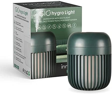 InnoGIO Hygro Verde, Umidificatore d'Aria a Ultrasuoni, Luce Notturna, Schermo Touch, Serbatoio da 600 ml, Ricarica con Cavo USB-C