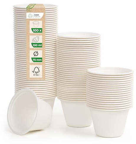 Love Nature Dipschalen Set 100 ml - Dip Schälchen Einweg 100 Stück - Dip Schalen aus Zuckerrohr für Saucen - Saucenschälchen Biologisch Abbaubar
