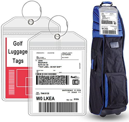Extra großer Golf-Gepäckanhänger, 22,9 x 15,2 cm, Versandetikettenhalter für Golftasche, wasserdichte Kunststofftasche mit Reißverschluss, PVC-Gepäckanhänger für Schiffsstöcke, 4 Packungen