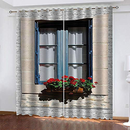 Tende Oscuranti Termiche Isolanti 3D - Paesaggio Di Fiori Sul Davanzale 280X250Cm (LxH) - Camera Da Letto Con Occhielli Per Finestre Soggiorno Interni Riduzione Del Rumore Decorazione Ufficio Ristora