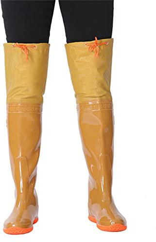 HWBZSZY Mehrzweck PVC/Nylon Leichte Regenstiefel, Atmungsaktive Outdoor Angeln Waders Stiefel wasserdichte Waten Hose Gummi Schuh 60Cm Hoch rutschfest Jagdstiefel für Herren Damen,Gelb,38 EU