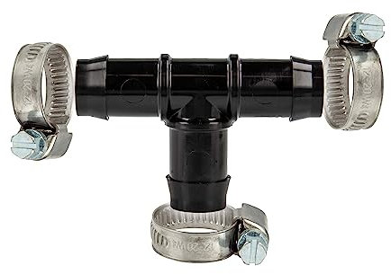 tecuro Schlauchverbinder T-Stück allseitig Ø 28 mm, mit Edelstahlschlauchschellen - Nylon schwarz
