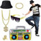 Joyday Store 80s 90s Hip Hop Fancy Dress Costume Kit Gangster Costume, Rapper Accessories Bucket Hat Dollar Sign Necklace Sunglasses Gold Bracelet Ring Outfits Disco Theme Up Party, 23x15x2cm