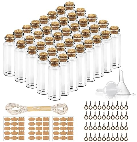 EUBSWA Lot de 40 mini bouteilles en verre de 20 ml avec bouchons en liège pour décoration de fête de mariage