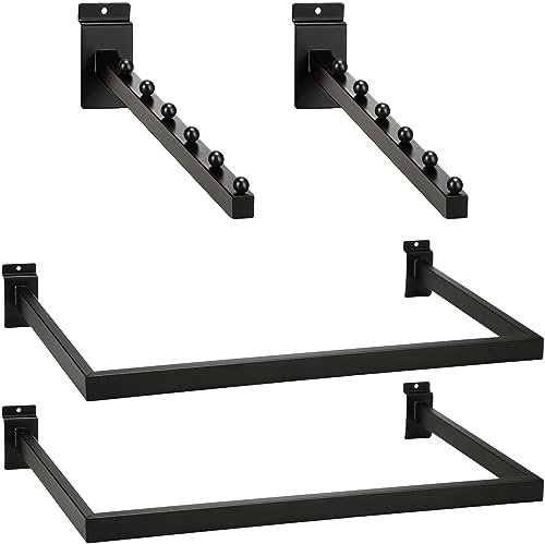 Therwen 4 Stück schwarze Metall-Slatwall-Haken Zubehör inklusive 2 Stück U-förmige Hängeschiene 2 Pack 6 Ball Wasserfallhaken Panel Haken Heavy Duty Display Haken für Kleidung Zuhause Garage Shop