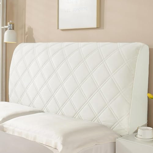 Wambere Testiera per letto – Rivestimento per testiera e parete posteriore – Copertura antipolvere Stretch – Bianco Off B, 200 cm