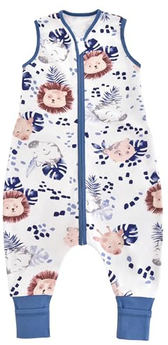 Chilsuessy Babysovsäck med ben, 1,5 tog sovsäck 100 % bomull, året runt-sovsäck med fötter, babysovsäck, sovsäck barn, 1,5 tog/zebra, 90 cm/babyhöjd 95–105 cm