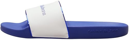 Calvin Klein Jeans Chanclas Hombre Slide Zapatillas de baño, Blanco (Bright White/Sapphire Blue), 40