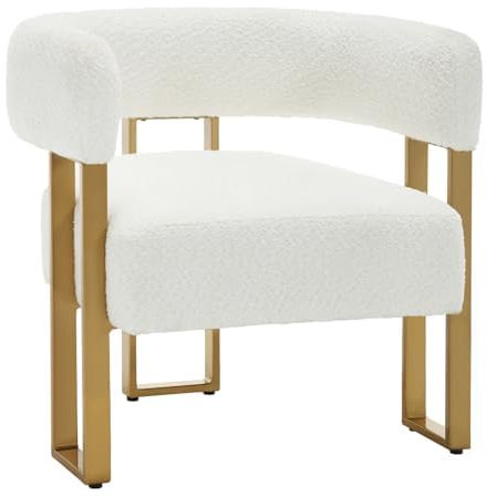 WOLTU Fauteuil Salon Relax, Chambre, Chaise avec Dossier Large et Pieds en Métal, Tissu Chenille, 67,5x60x70 cm, Crème Blanc