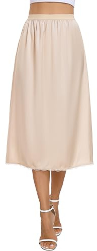 Vlazom Jupon Femme Longue Fond de Jupe Femmes Léger Jupe sous Robe Taille élastique Confortable,Beige,L