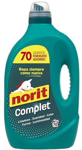 Norit Complet - Detergente Líquido para Toda la Ropa, Máxima Limpieza y Luminosidad, Cuida y Suaviza el Tejido, Mantiene Aspecto, Forma y Color Tras Lavado, 70 Lavados - 3500 ml