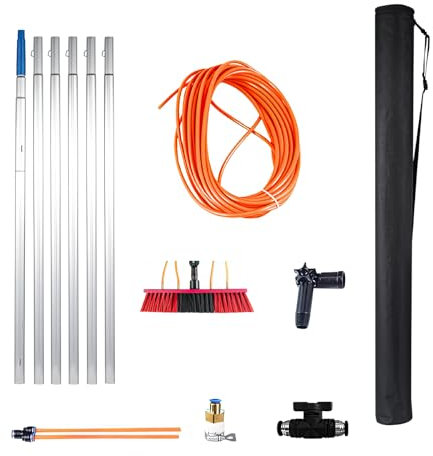 Perche Télescopique Nettoyage 5 à 7 m, Brosse telescopique toiture, Télescopique Brosse avec Conduites d'eau et balais pour Fenêtres Hautes Intérieure et Les Panneaux solaires (6m)