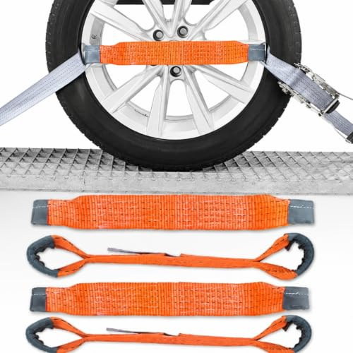 Safetytex Quergurte Autotransport 4 Stück 50mm Zurrgurt Schlaufen | Verstärkte Radsicherung für PKW Kfz Trailer, stabile Befestigungsgurte zur sicheren Fahrzeugverladung