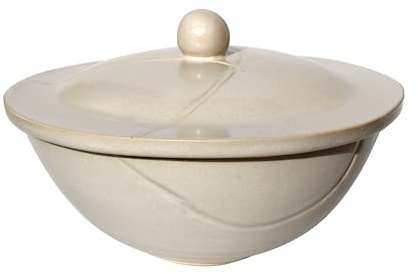 SCHMELZLICHT Indoor Keramik mit Deckel Handarbeit, muschelweiss | Getöpferter Wachsfresser mit feuerfestem Glasfaserdocht zum Recycling von Wachsresten