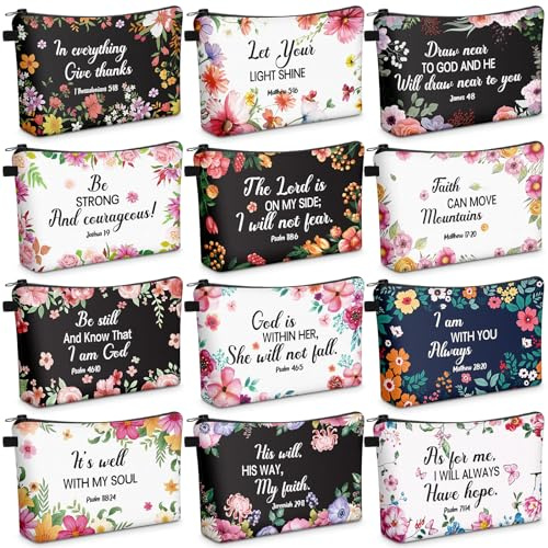 Chunful 12 Pcs Christian Church Gift Women Makeupbag, Elegant, 7.5 x 5 in