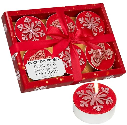 DECO EXPRESS Lot de Bougies Chauffe Plat de Noël, Multipack avec 2,5, 3 ou 6 Heures de Combustion Non Parfumé Déco Noel (Rouge Lot de 6)