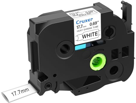 Cruxer 1er-Packung Kompatibel für Brother P-touch HSE-241 Schrumpfschlauch Schriftband，Schwarz auf Weiß Etikettenband 0,69'' 17.7mm x 1.5m Schriftband Ersatz für PT-E300 PT-P750W PT-D450