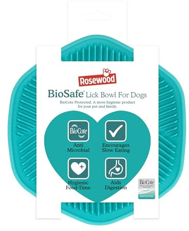 Rosewood BioSafe Hexagonal Lick Mat Bowl for Dogs and Cats with Suction Cup and BioCote Technology for Germ-Free Feeding, Anxiety Relief, Slow Feeding, Treat Dispensing, Non-Slip Design – Teal