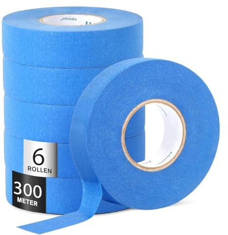 WUFANC 6 Rolle Malerkrepp,Blau Maler Kreppband 24mm x 50m, Abklebeband Leicht zu Entfernen, Keine Rückstände, Malerband Eignet Starke Haftung, für Maler und Renovierung Sarbeiten