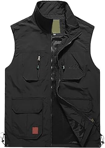 Multi Pocket Gilet, Waistcoat Jacket Men Women Multi Pocket Vest Outdoor Fishing Camping Sleeveless Traveling Photography Hiking Outerwear Gilet,Black,M,U14S