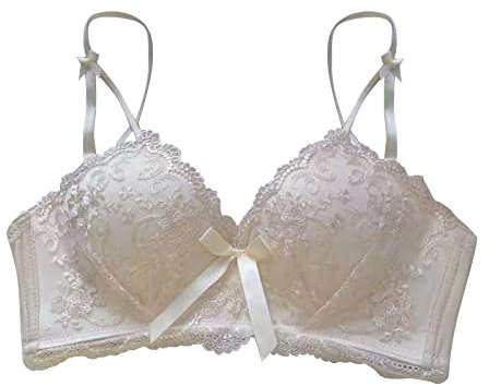 Generico Reggiseno con Ferretto Imbottito Seno in Silicone Reggiseno in Pizzo Sexy con Ricami in Pizzo per Donna Reggiseno Fascia Imbottito Reggiseno con Ferretto (Beige, 75AB)