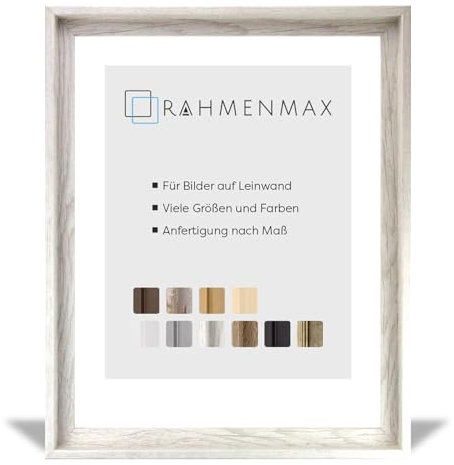 RahmenMax MDF-Leerrahmen ASTURIEN speziell für Leinwandbilder BZW. Keilrahmenbilder im Format 36 x 47 cm. Schattenfugenrahmen in der Farbe: Pinie gekälkt Dekor. 10 Farben zur Auswahl