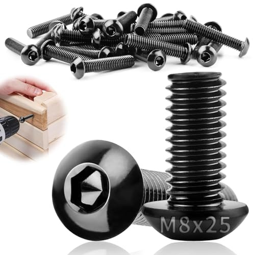 TXXATX M8x25mm Linsenkopfschrauben 20 Stück Flachkopfschrauben M8 | 304 Edelstahl A2-70, mit Innensechskant, Vollgewinde Möbelschrauben, Schwarz, für DIY-Projekte, Möbelreparatur, Montage