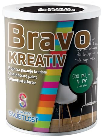 Chromos Svjetlost BRAVO KREATIV – Chalkboard Paint (500ml BLACK) – Wear-Resistant, Washable Acrylic Interior Paint for Chalk Writing, Flexible & Durable Coating for Walls
