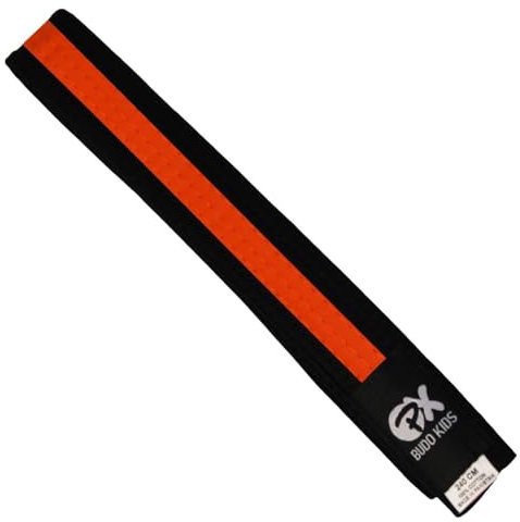 TEKKA BUDO Budogürtel Kids Soft, Längen - Weicher Farbgürtel für Kinder - Leicht zum Binden - Karate, Judo, Taekwondo, Kampfsport Schwarz-Orange 280 cm