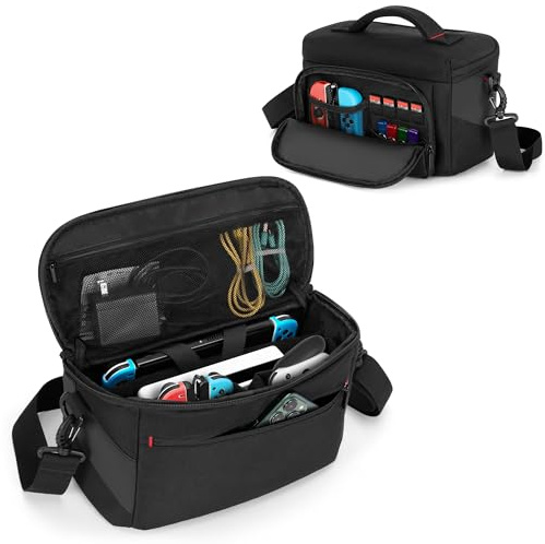 LUXJA Carrying Case Compatible with Nintendo Switch / Steam Deck / PlayStation Portal, Multiple Pockets Shoulder Bag for Console Dock, Joy-Cons, Game Cards and More Accessories, Black