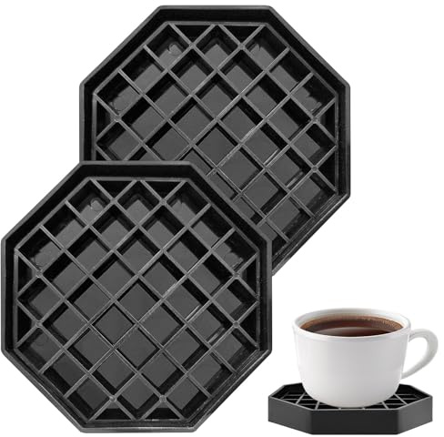 2 Pcs 4 Inch Drip Tray Coffee Countertop Tray Black Plastic Spill Octagon Drip Coaster with Honeycomb Grid for Drink Tea Wine Beverage