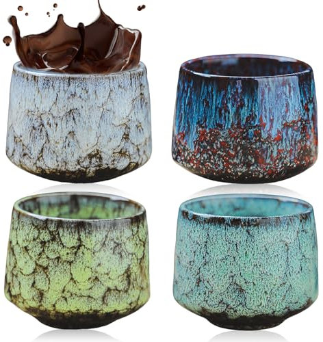 Set di 4 tazze da caffè espresso da 180 ml, tazze da caffè di alta qualità in gres porcellanato, senza manico, in ceramica, ideali come regalo per espresso, moka, macchiato, tè