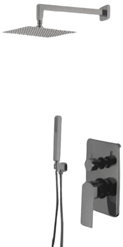 IMPALLI Kit de douche encastré à deux voies avec support de douche en laiton flexible douchette pour douche monojet bras de 35 cm et pommeau de douche carré ultra plat série 21/23